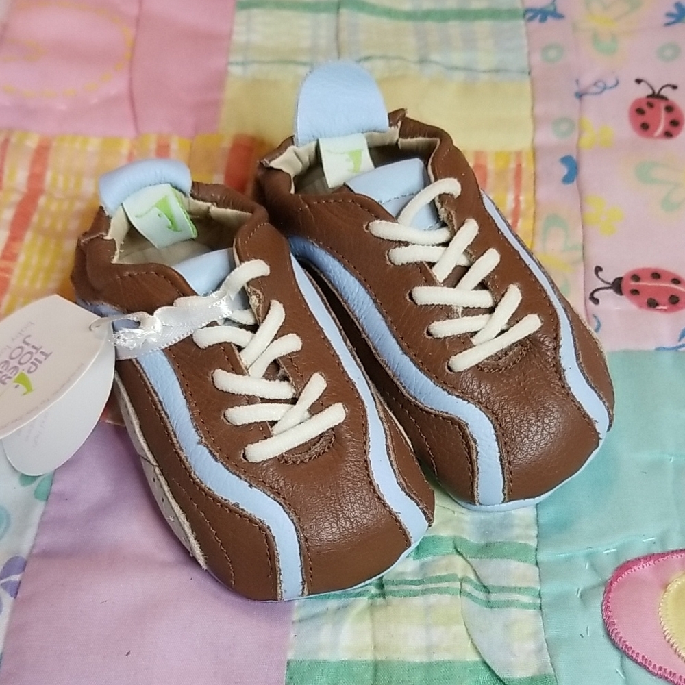Tip Toey Joey Brown and Light Blue Leather Baby Shoes Size 3